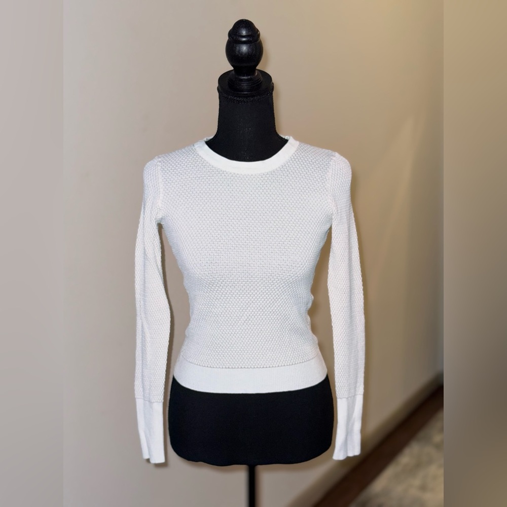 Zara White Textured Long-Sleeve Knit Top